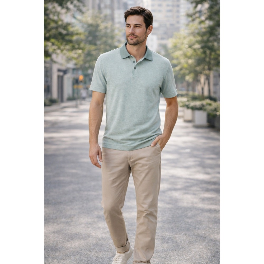 Theory Mens Atlas Pique Polo‎ Shirt Balsam Green Short Sleeve L